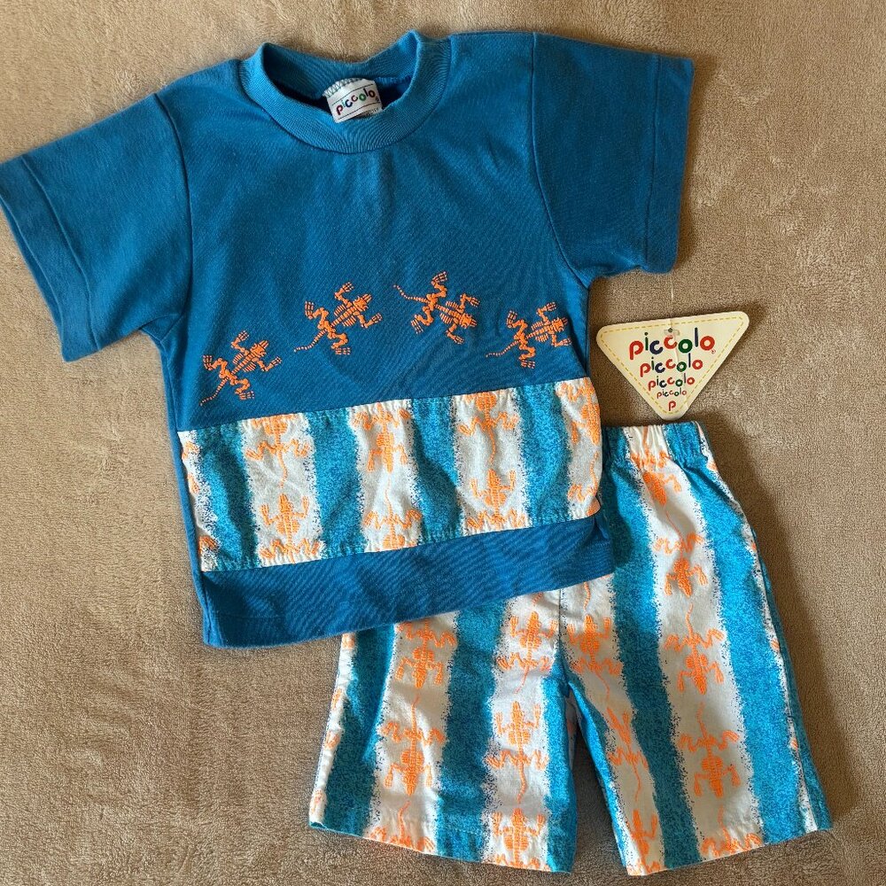 PICCOLO "LIZARD SKELETONS" T-shirt and Shorts Set Size 3T in color Blue